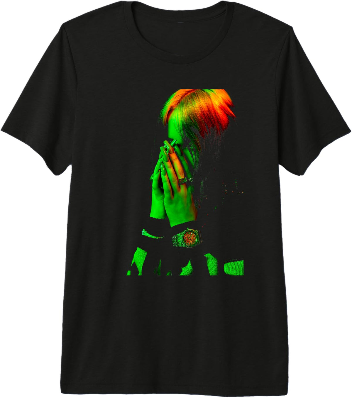 Official Billie Eilish Hand Face Photo Black Premium Tri-Blend T-Shirt
