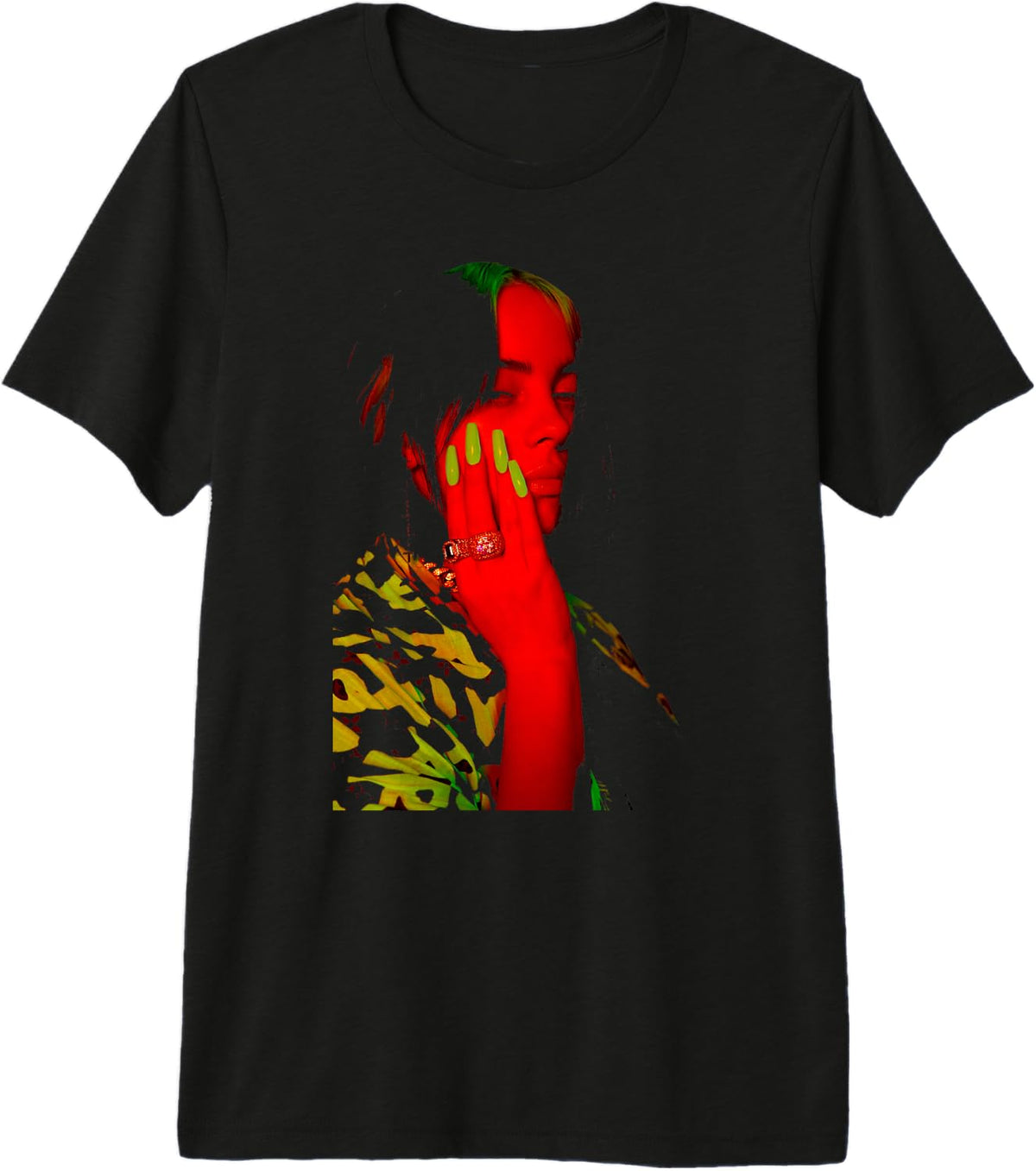 Official Billie Eilish Red Photo Neon Black Premium Tri-Blend T-Shirt