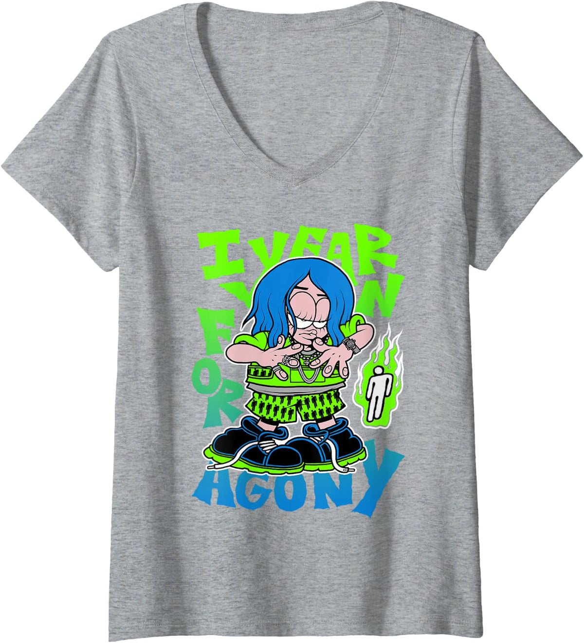 Womens Billie Eilish Official Agony White V-Neck T-Shirt
