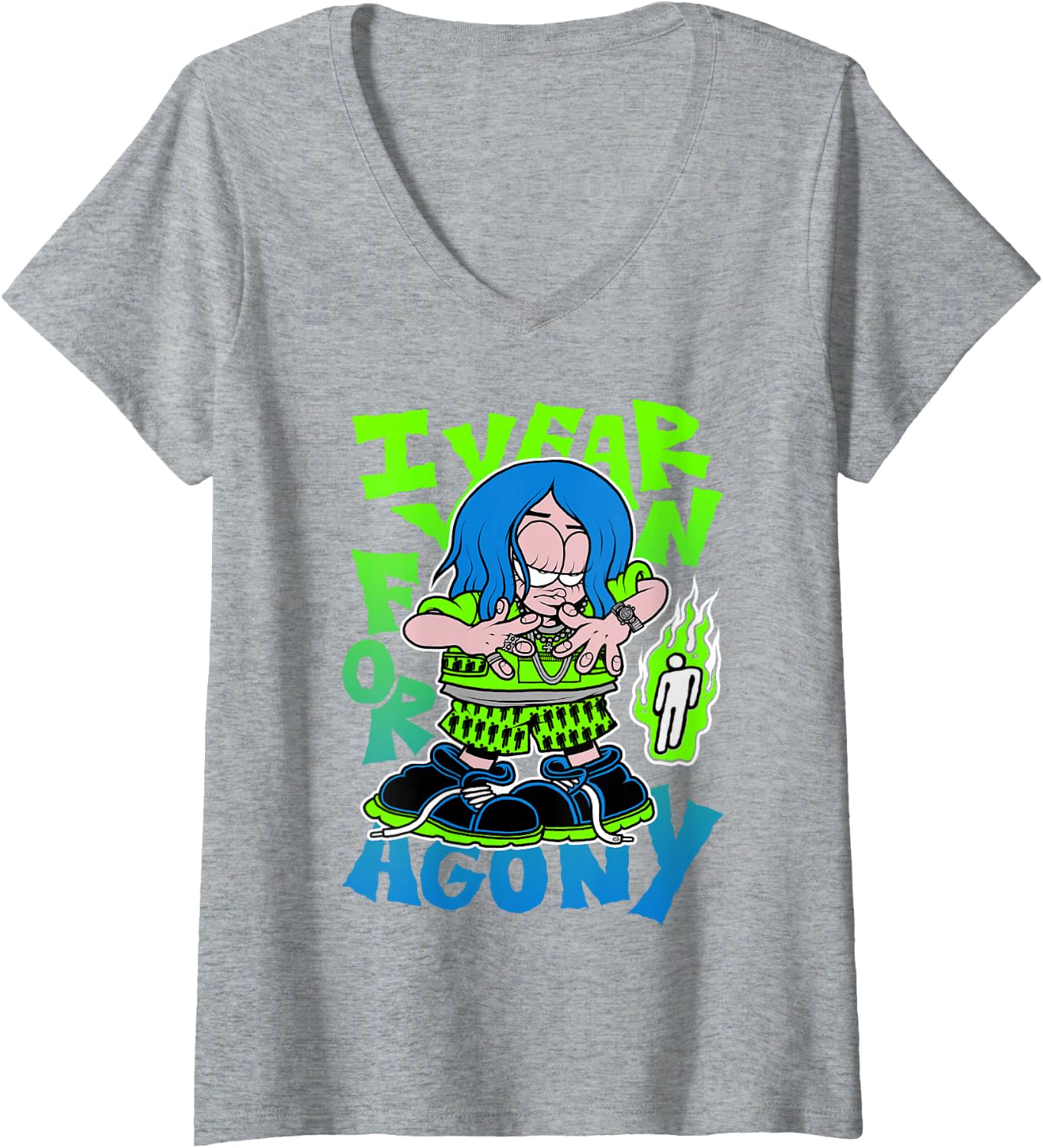 Womens Billie Eilish Official Agony White V-Neck T-Shirt
