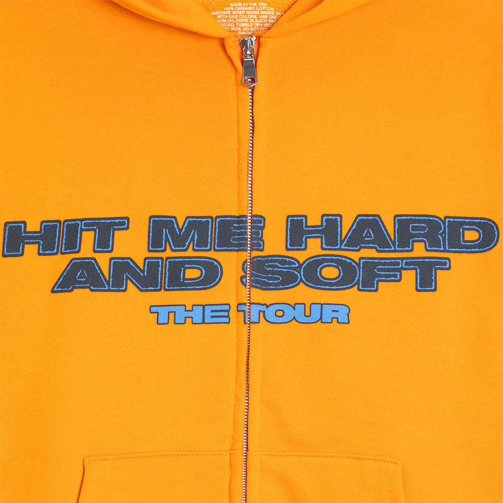HIT ME HARD AND SOFT: THE TOUR Orange Dateback Zip Hoodie
