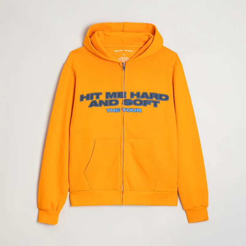 HIT ME HARD AND SOFT: THE TOUR Orange Dateback Zip Hoodie