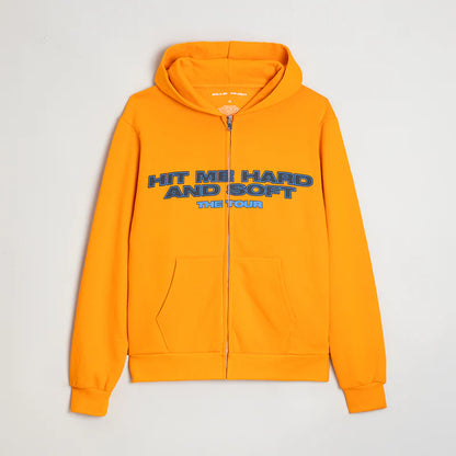 HIT ME HARD AND SOFT: THE TOUR Orange Dateback Zip Hoodie
