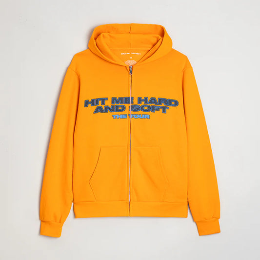 HIT ME HARD AND SOFT: THE TOUR Orange Dateback Zip Hoodie