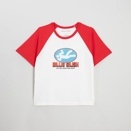 RED AND WHITE RAGLAN DROP SLEEVE TEE