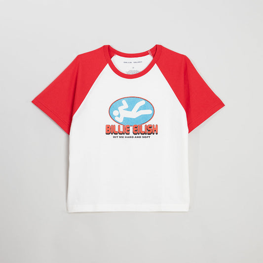 RED AND WHITE RAGLAN DROP SLEEVE TEE