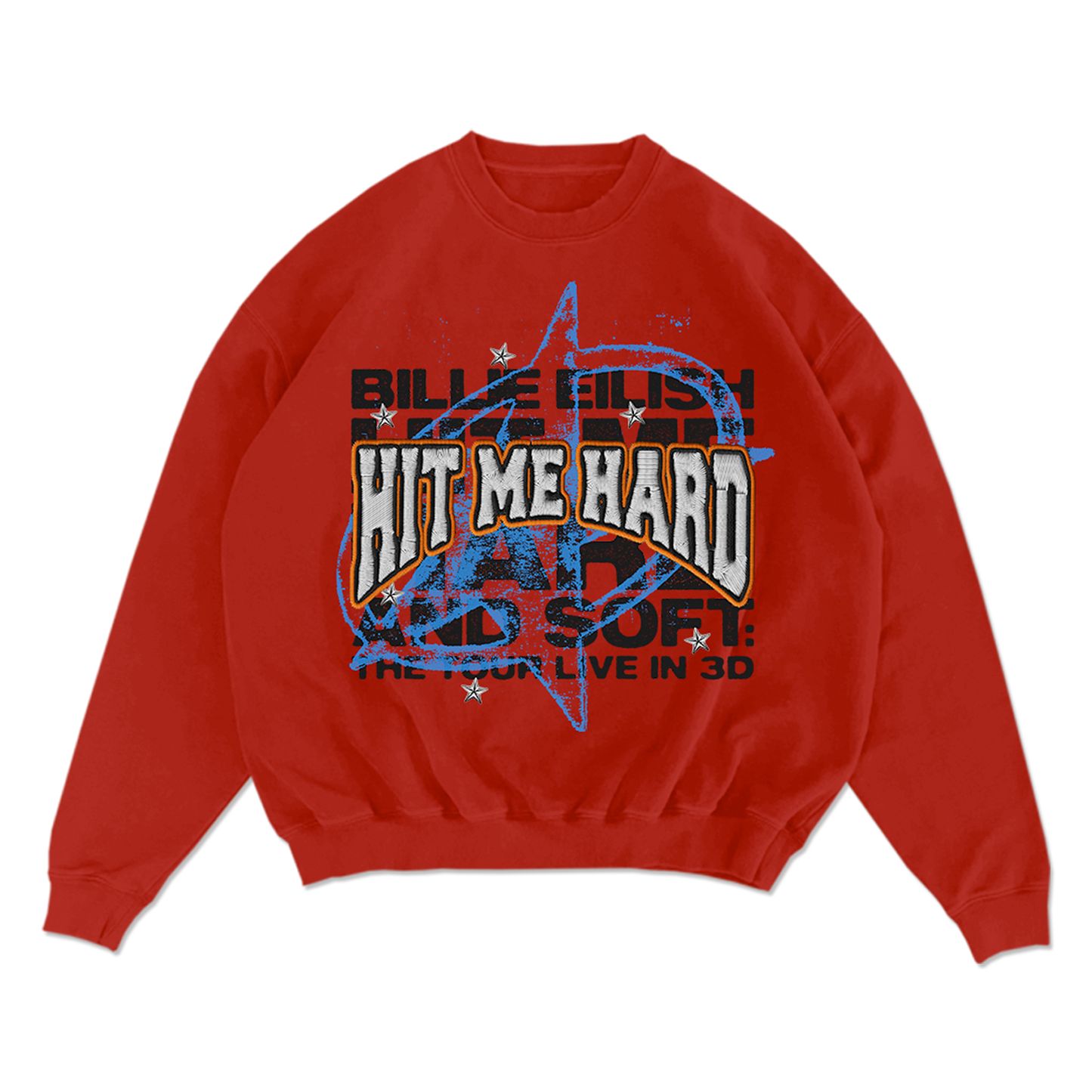Live in 3D Embroidered Star Red Crewneck
