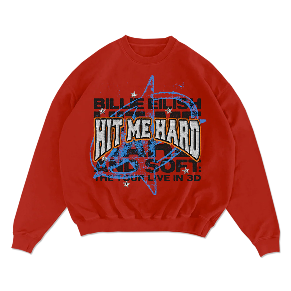 Live in 3D Embroidered Star Red Crewneck
